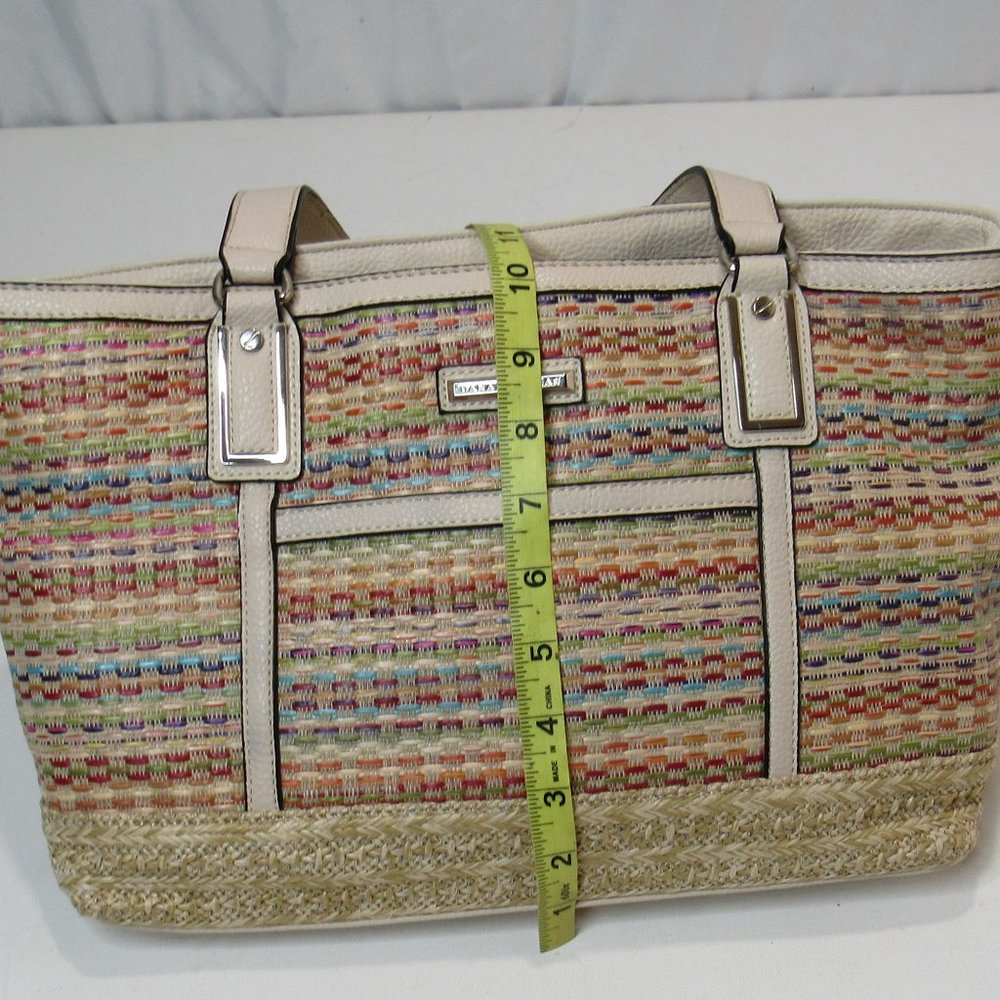 Dana Buchman Women’s Multicolored Woven Straw Faux Leather Tote Bag Purse - Picture 10 of 13